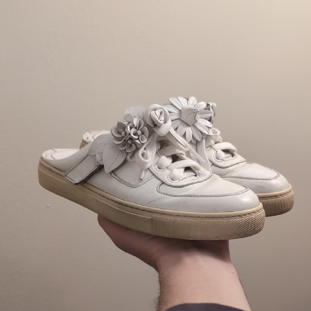 Sophia Webster Leather White Flowers Slip-on Sneakers